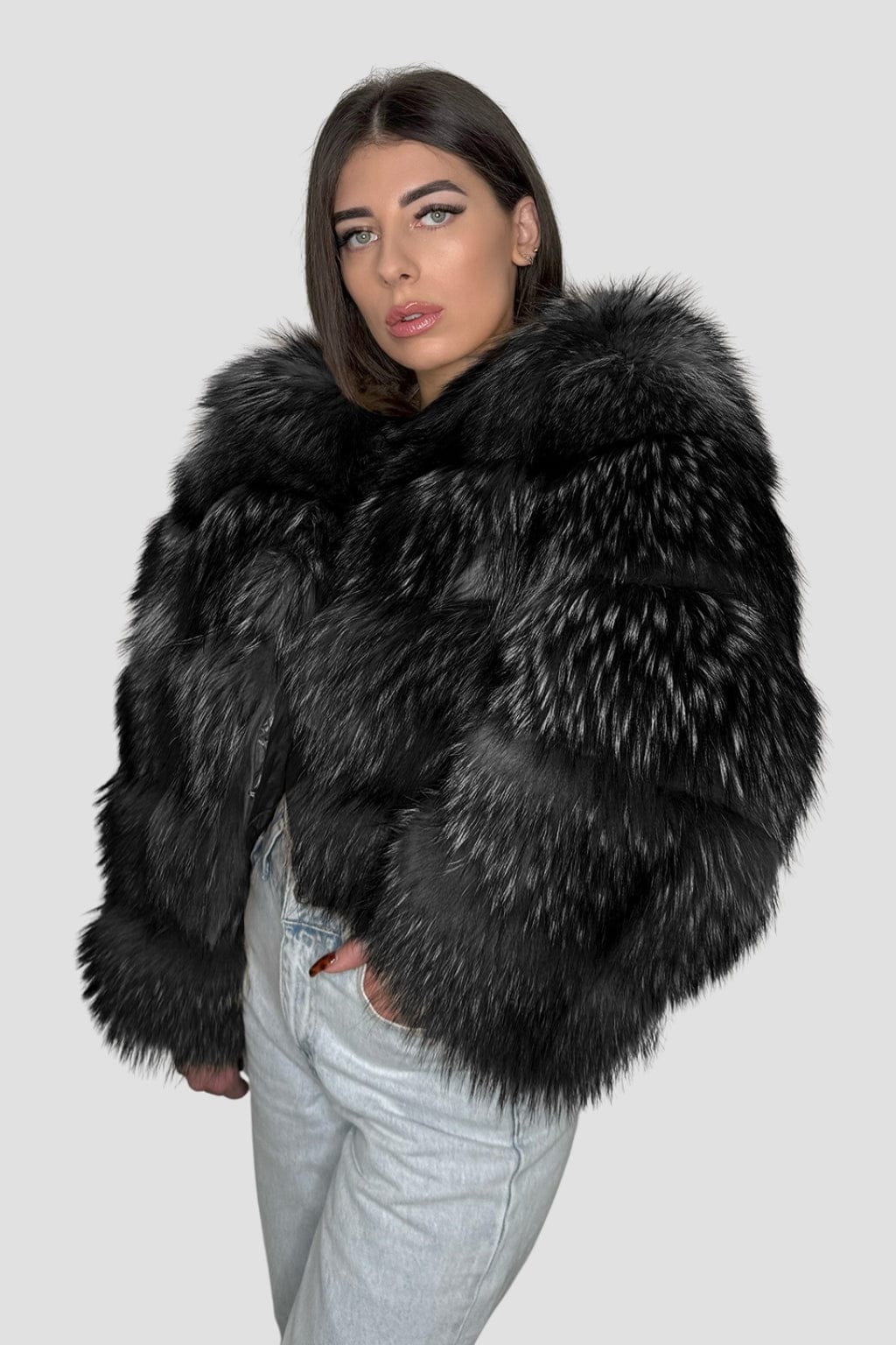 Manteau fourrure femme argenté Héritage fourrure