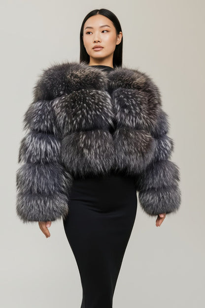 Manteau fourrure femme argenté Héritage fourrure
