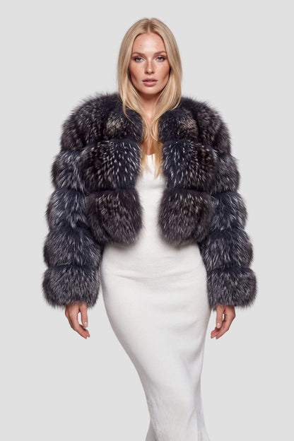 Manteau fourrure femme argenté Héritage fourrure