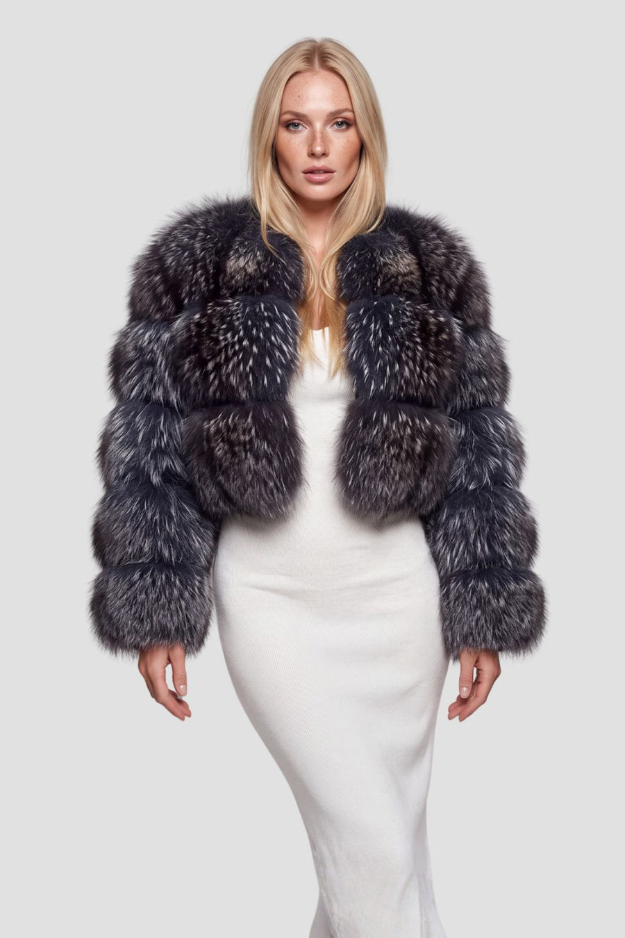 Manteau fourrure femme argenté Héritage fourrure