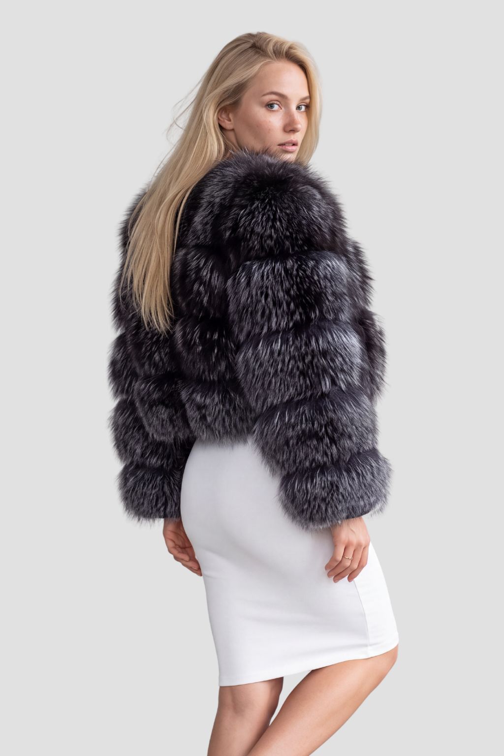 Manteau fourrure femme argenté Héritage fourrure