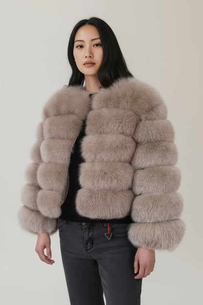 Manteau fourrure femme beige marron Héritage fourrure