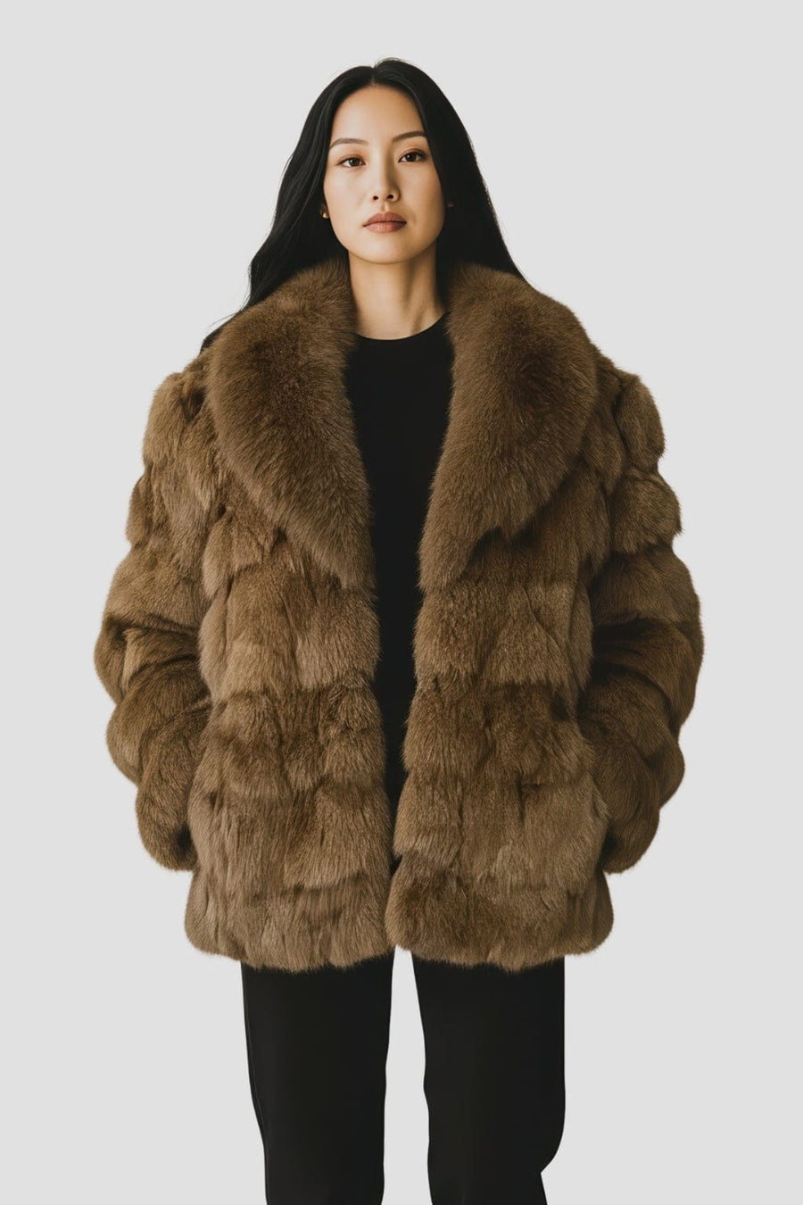 Manteau fourrure femme col brun Héritage fourrure