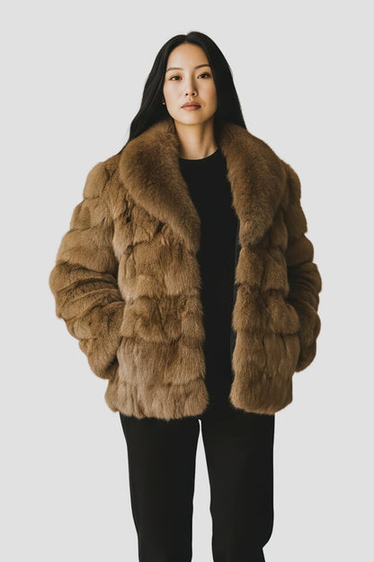 Manteau fourrure femme col brun Héritage fourrure