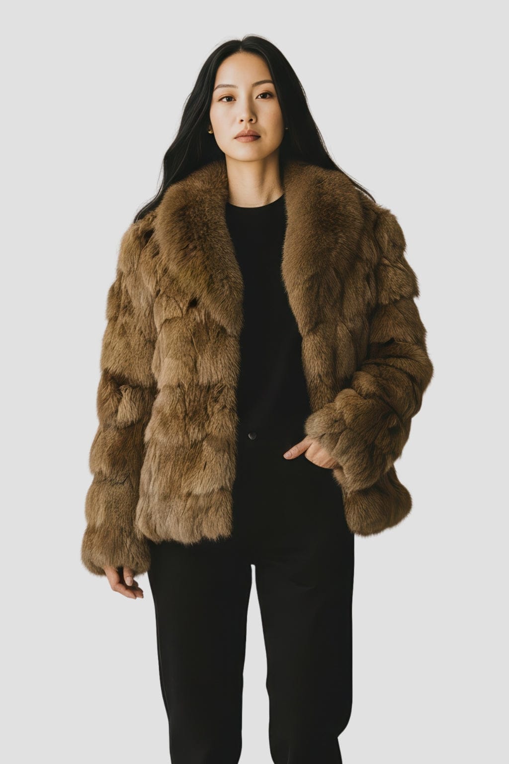 Manteau fourrure femme col brun Héritage fourrure