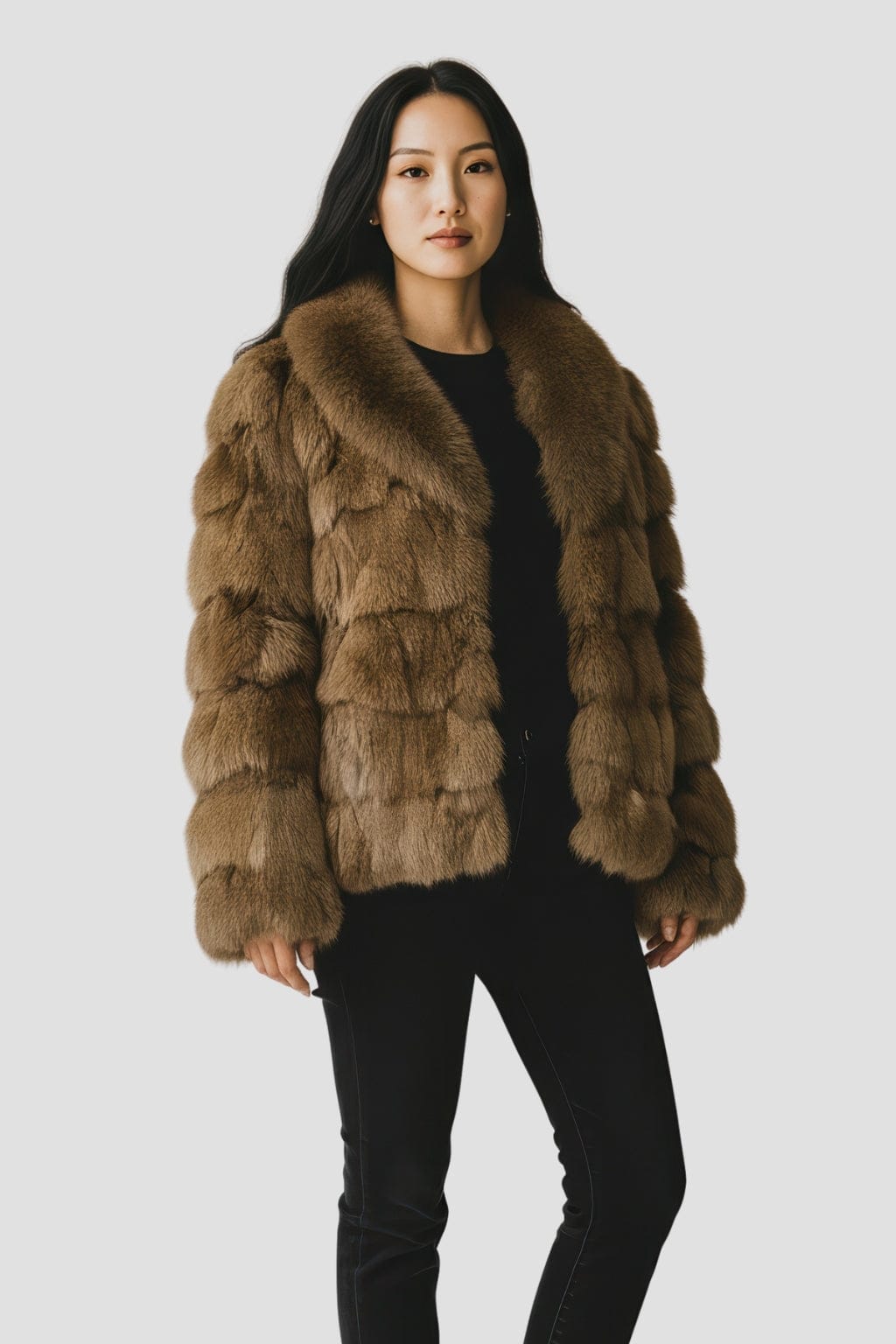 Manteau fourrure femme col brun Héritage fourrure