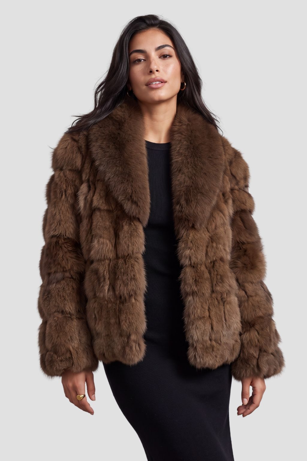 Manteau fourrure femme col brun Héritage fourrure