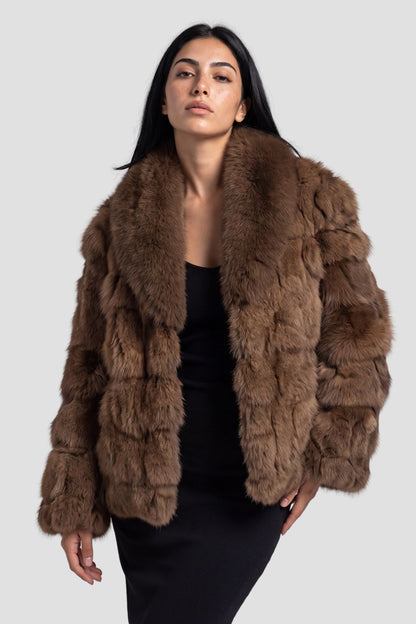 Manteau fourrure femme col brun Héritage fourrure