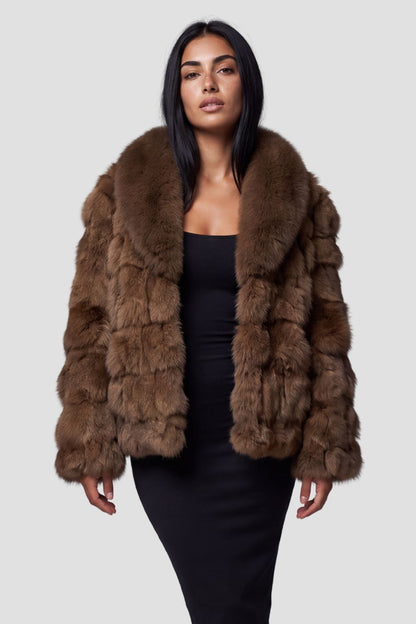Manteau fourrure femme col brun Héritage fourrure
