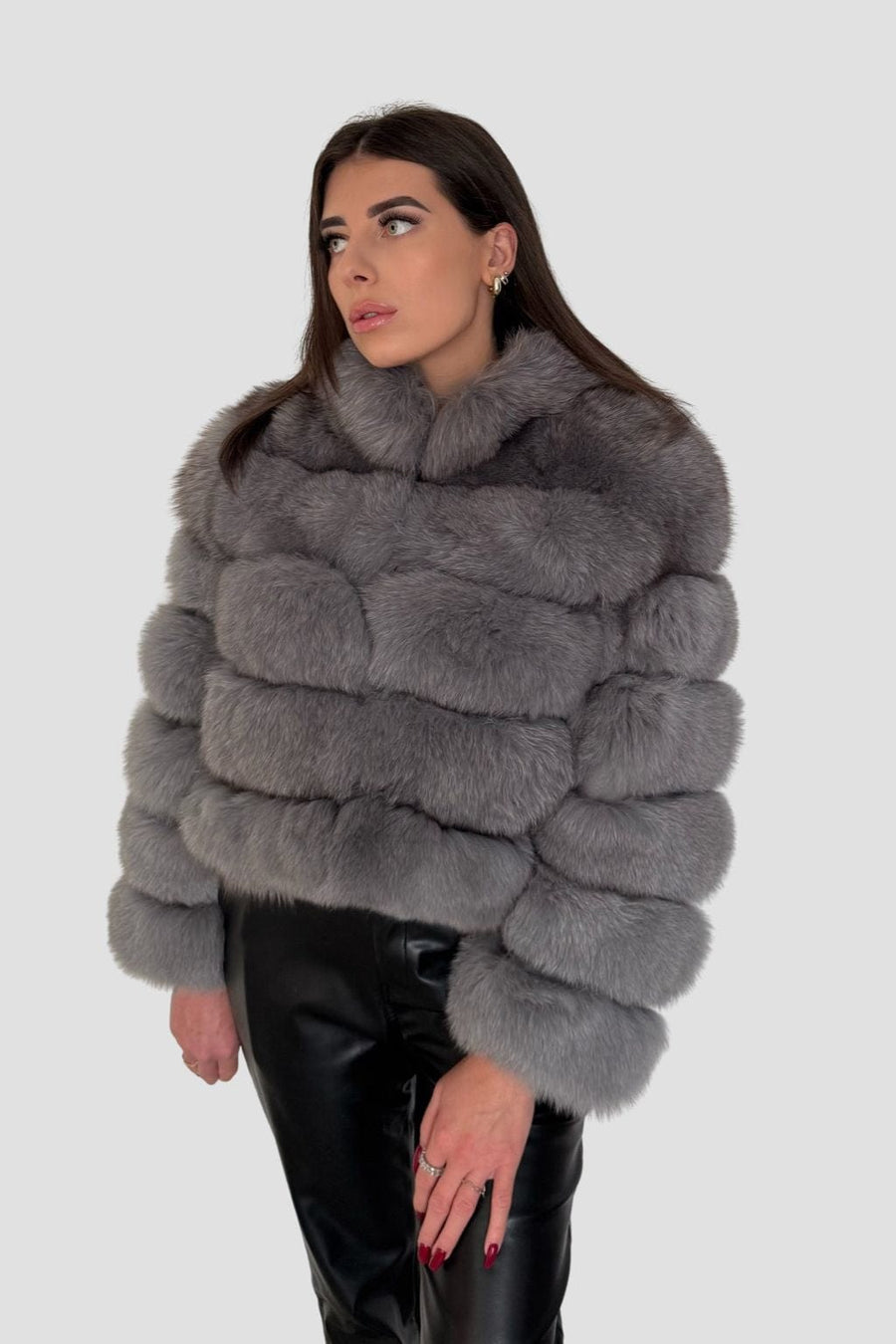 Manteau fourrure femme col gris Héritage fourrure