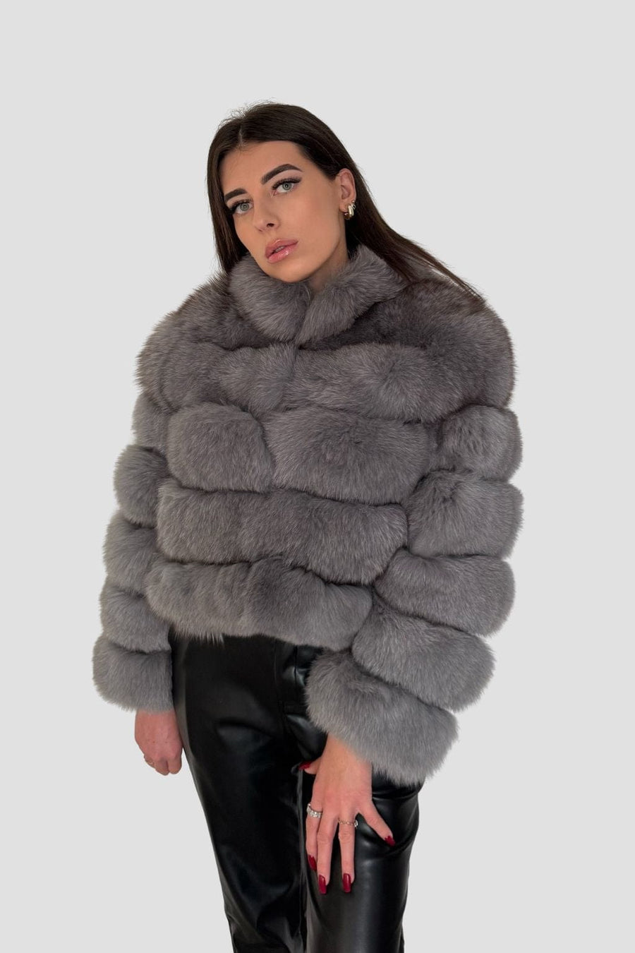 Manteau fourrure femme col gris Héritage fourrure