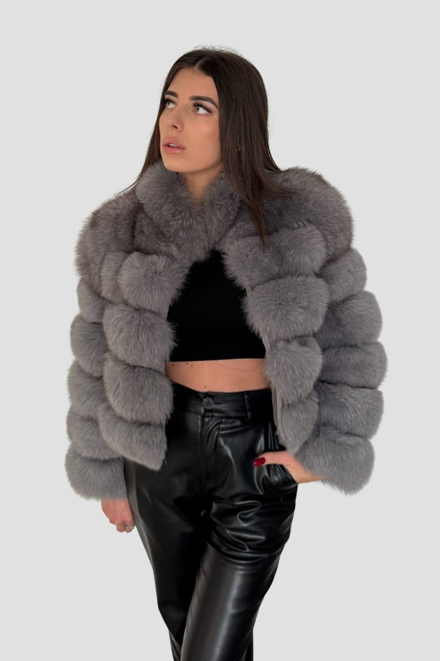 Manteau fourrure femme col gris Héritage fourrure