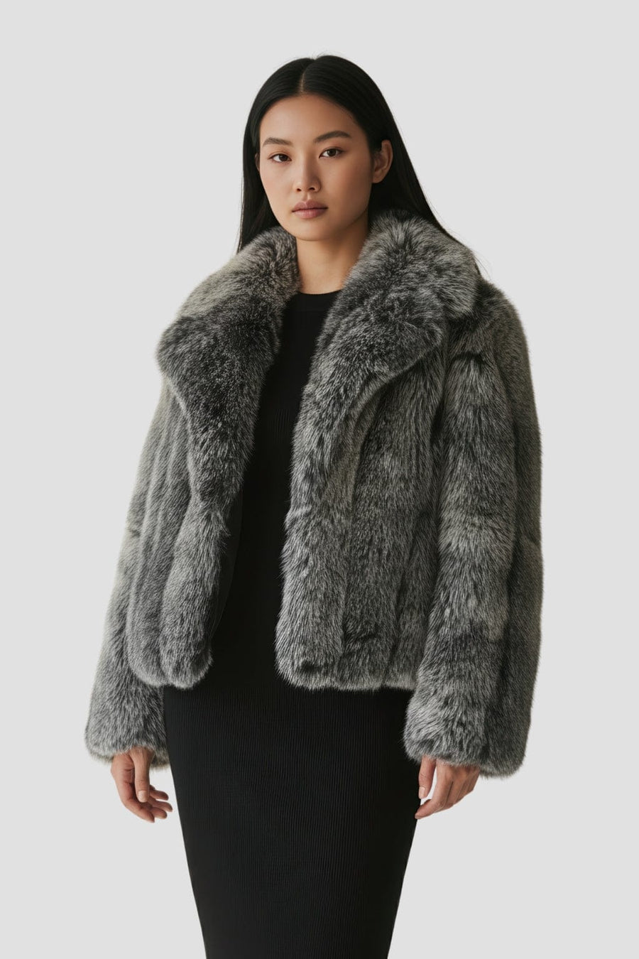 Manteau fourrure femme col gris Héritage fourrure