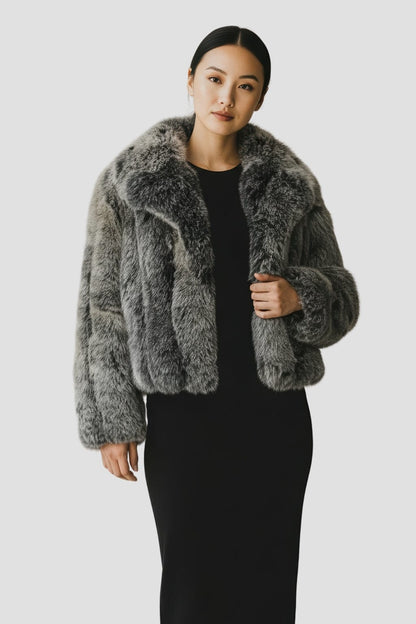 Manteau fourrure femme col gris Héritage fourrure