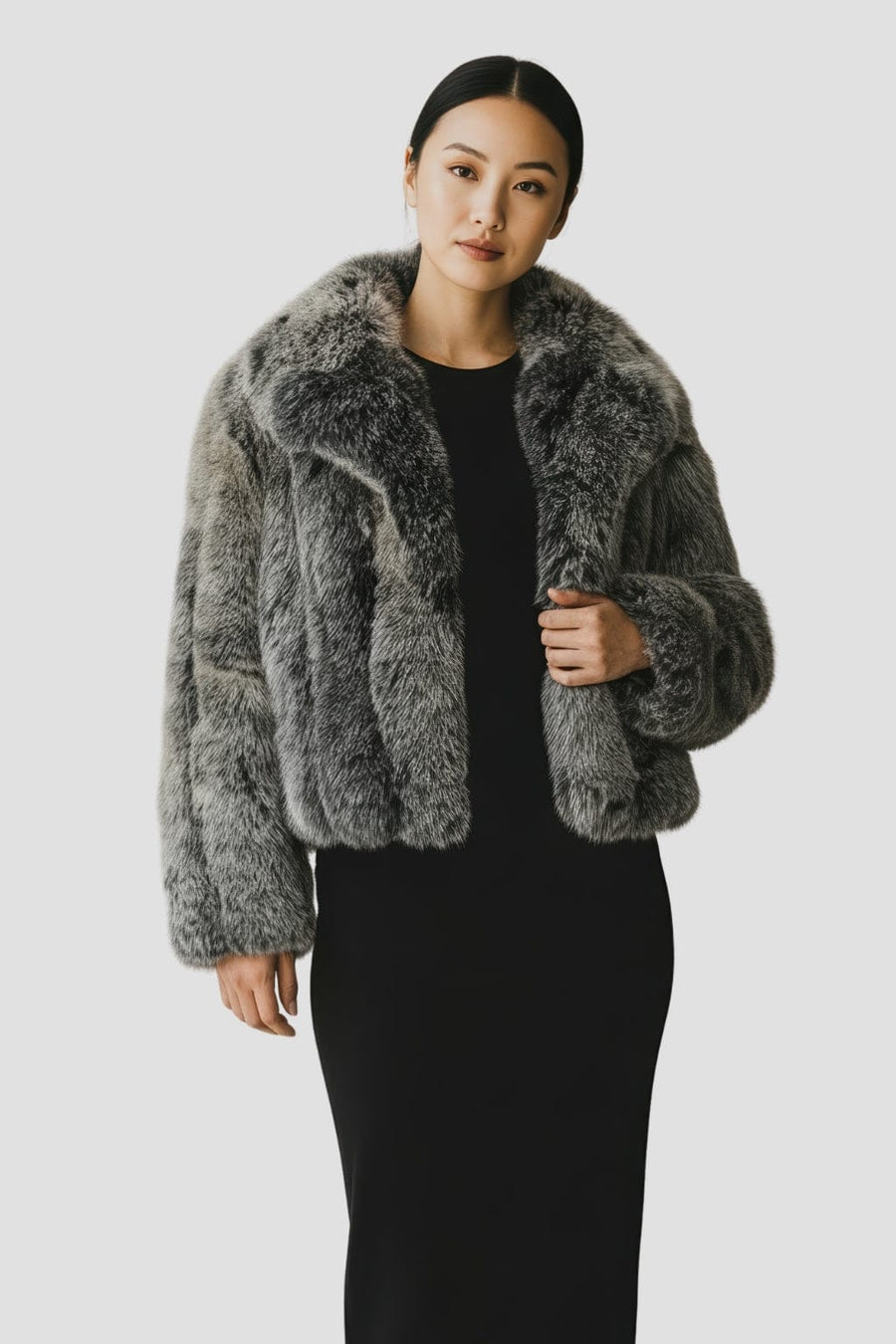 Manteau fourrure femme col gris Héritage fourrure