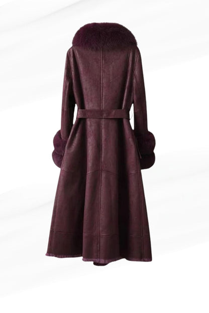 Manteau fourrure femme cuir bordeaux Héritage fourrure