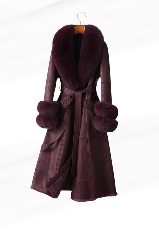 Manteau fourrure femme cuir bordeaux Héritage fourrure