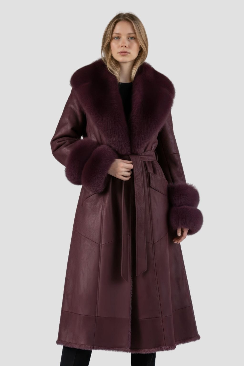 Manteau fourrure femme cuir bordeaux Héritage fourrure
