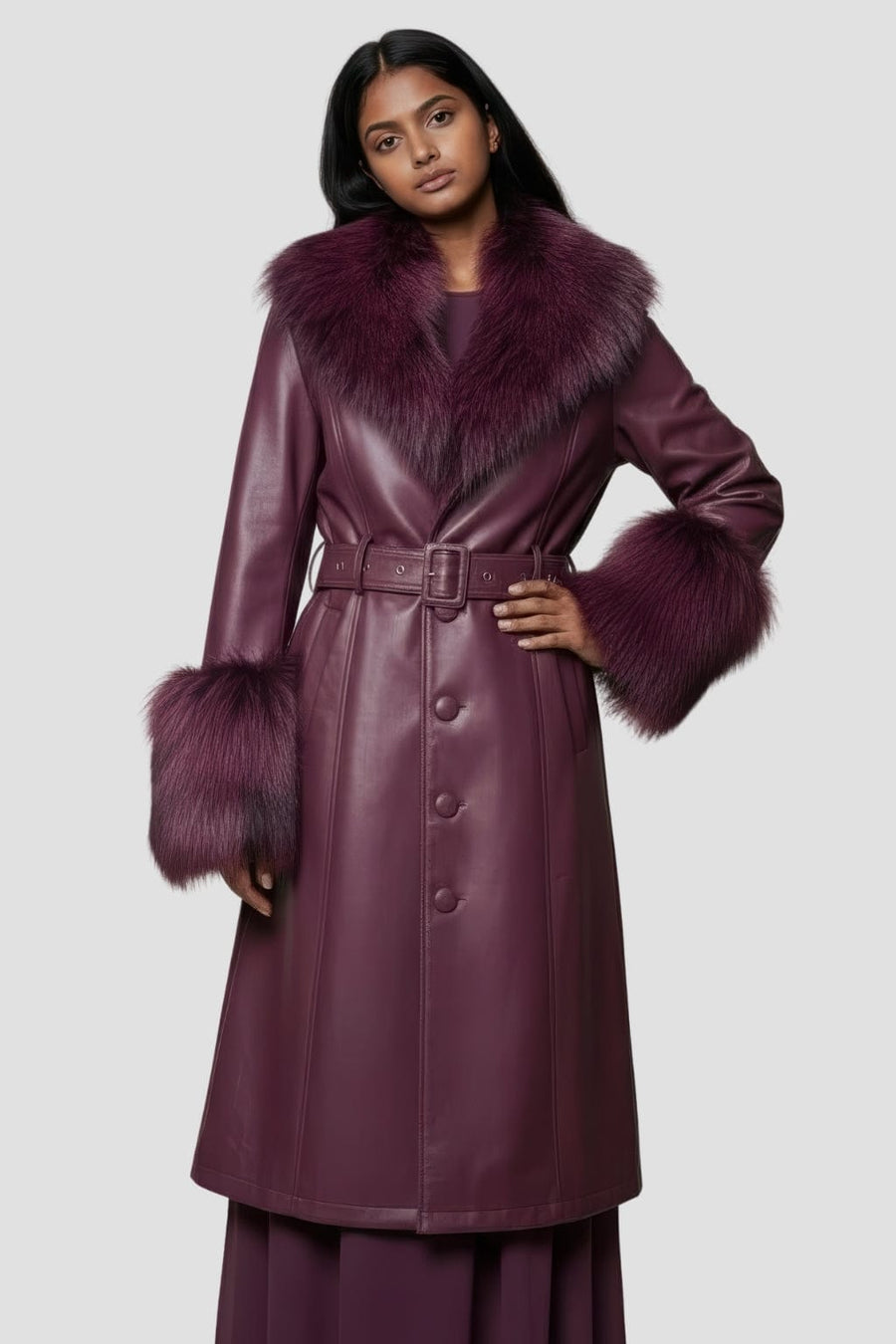 Manteau fourrure femme cuir bordeaux Héritage fourrure