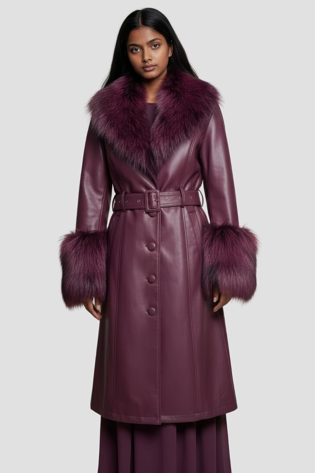Manteau fourrure femme cuir bordeaux Héritage fourrure