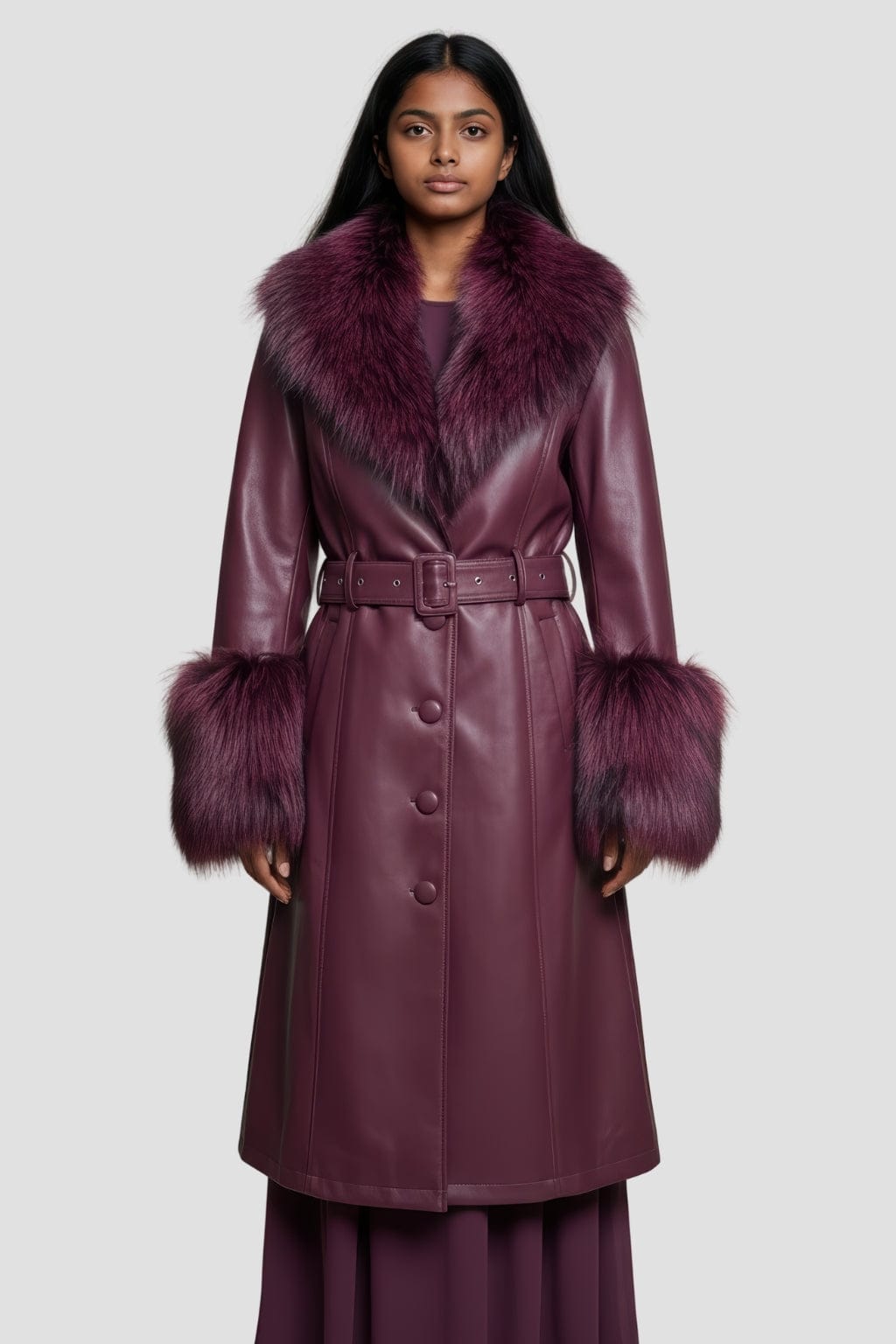 Manteau fourrure femme cuir bordeaux Héritage fourrure