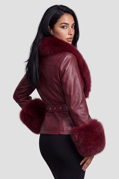 Manteau fourrure femme cuir bordeaux Héritage fourrure