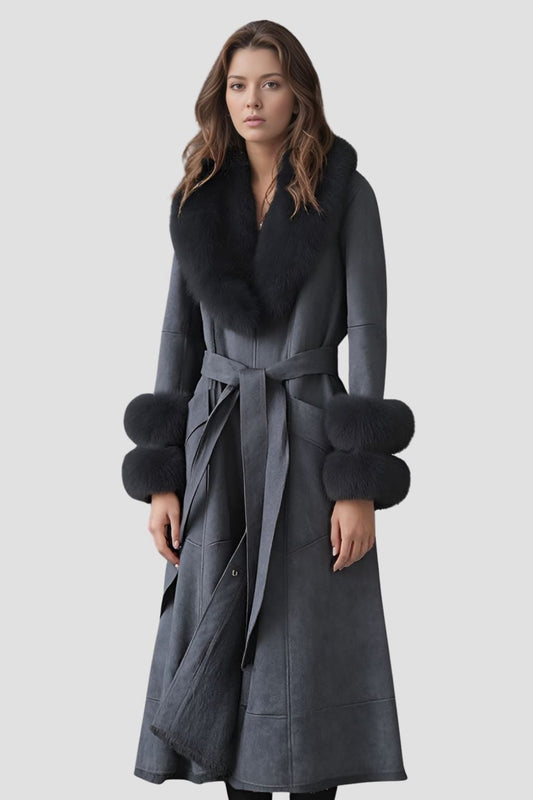 Manteau fourrure femme cuir gris Héritage fourrure