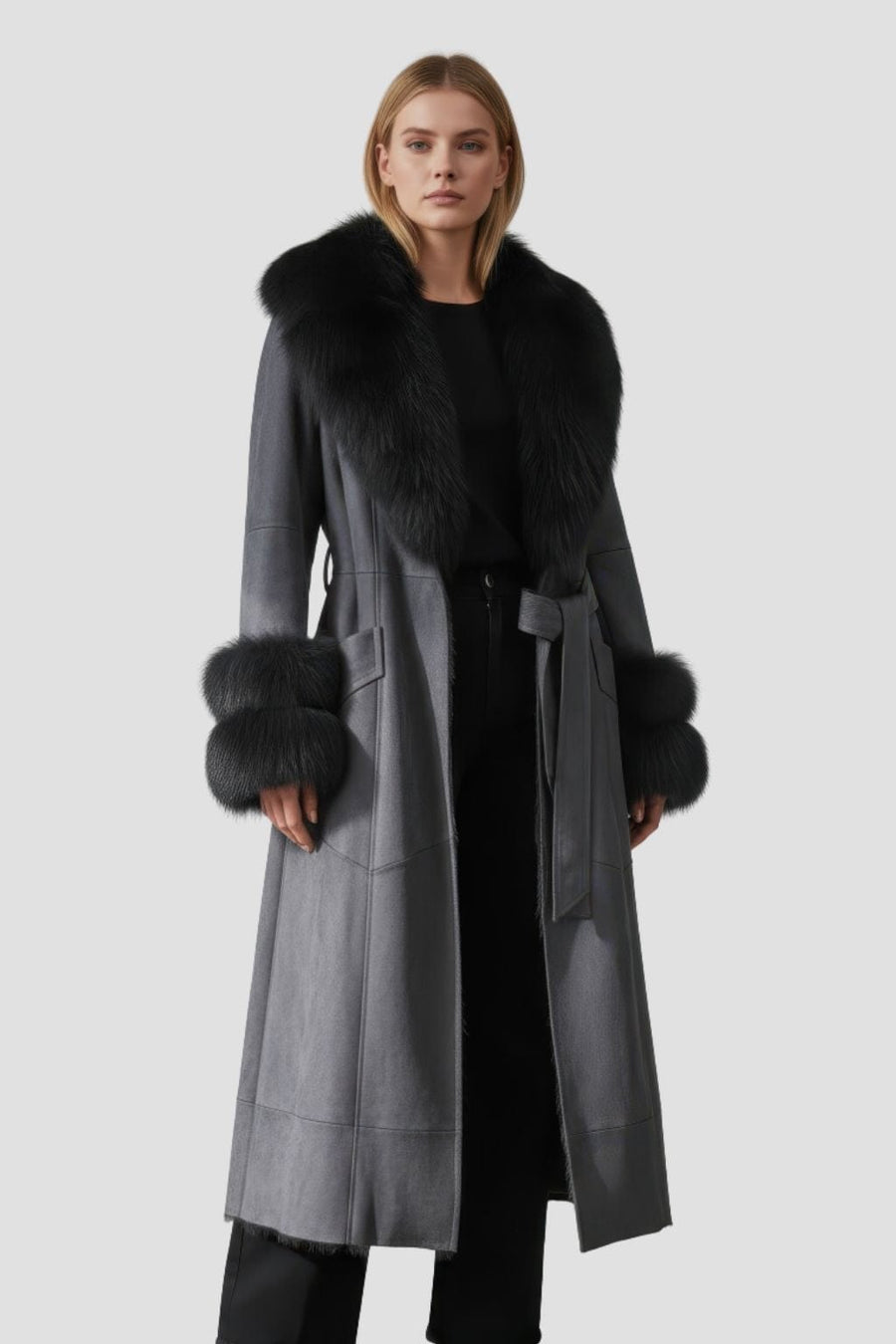 Manteau fourrure femme cuir gris Héritage fourrure