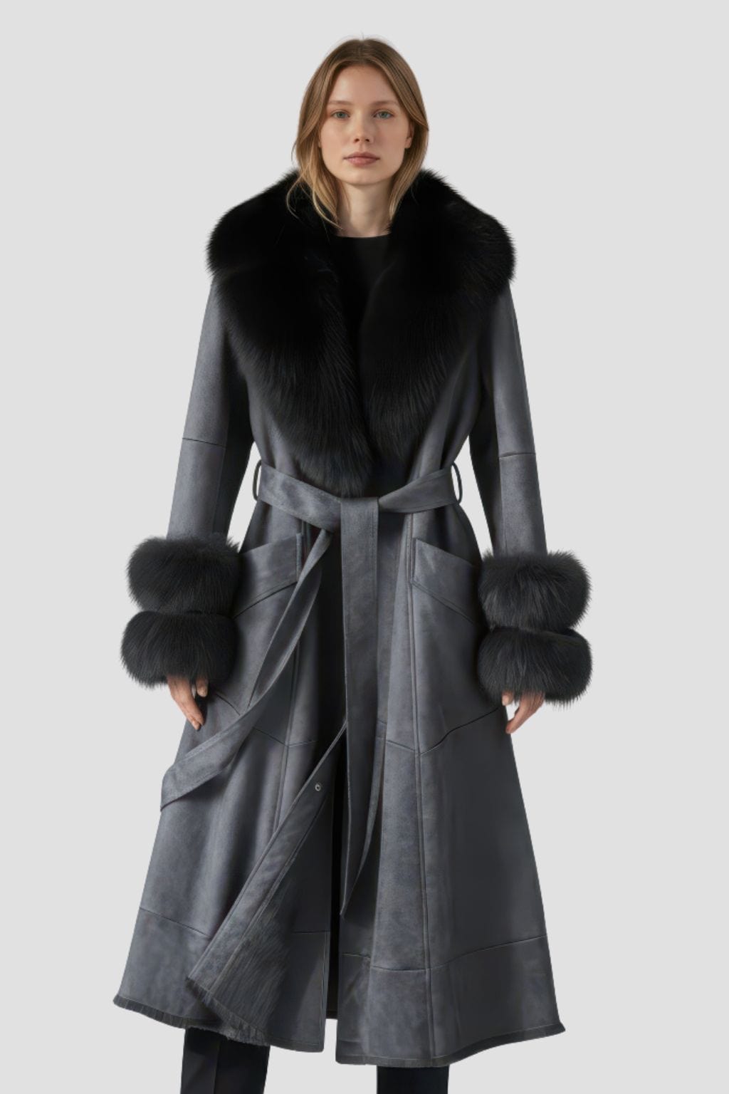 Manteau fourrure femme cuir gris Héritage fourrure