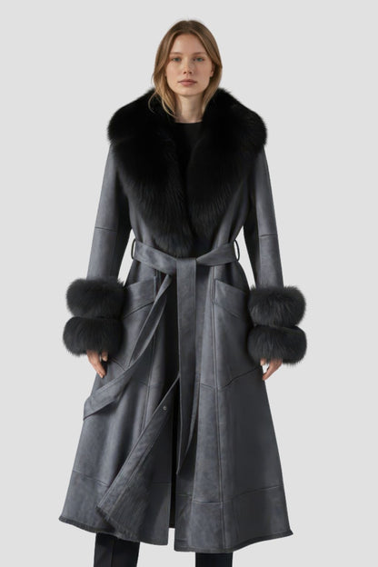 Manteau fourrure femme cuir gris Héritage fourrure