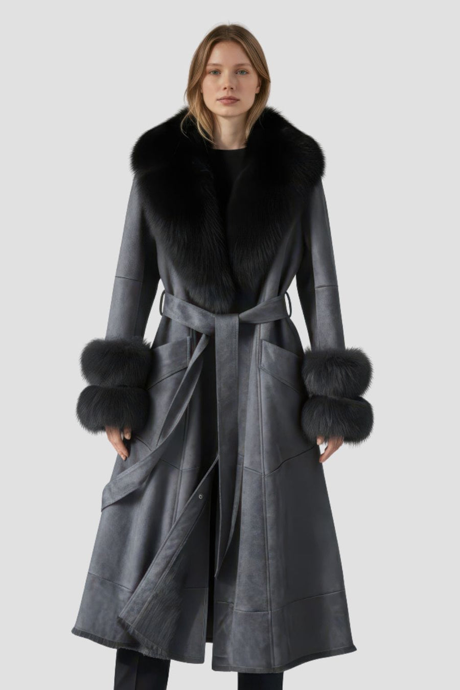 Manteau fourrure femme cuir gris Héritage fourrure