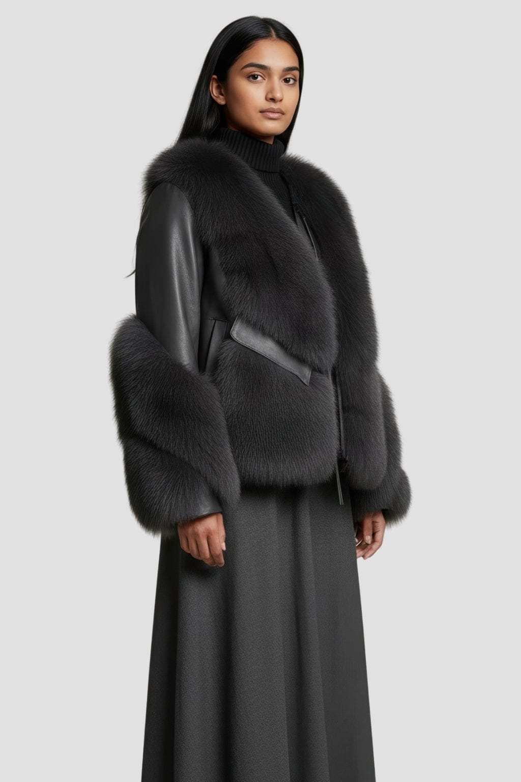 Manteau fourrure femme cuir gris Héritage fourrure
