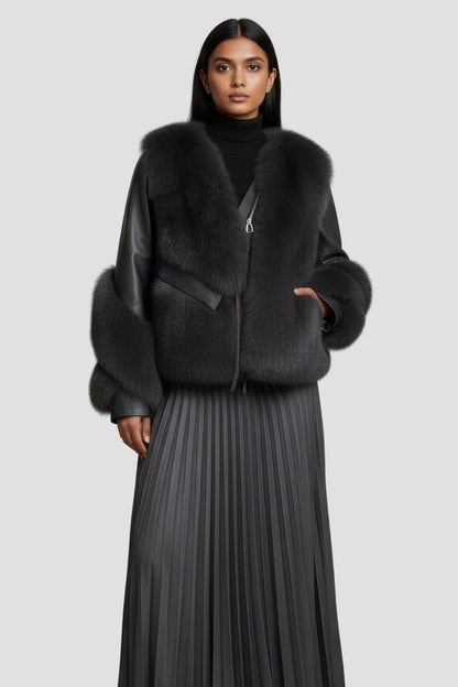 Manteau fourrure femme cuir gris Héritage fourrure
