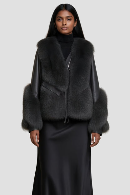 Manteau fourrure femme cuir gris Héritage fourrure