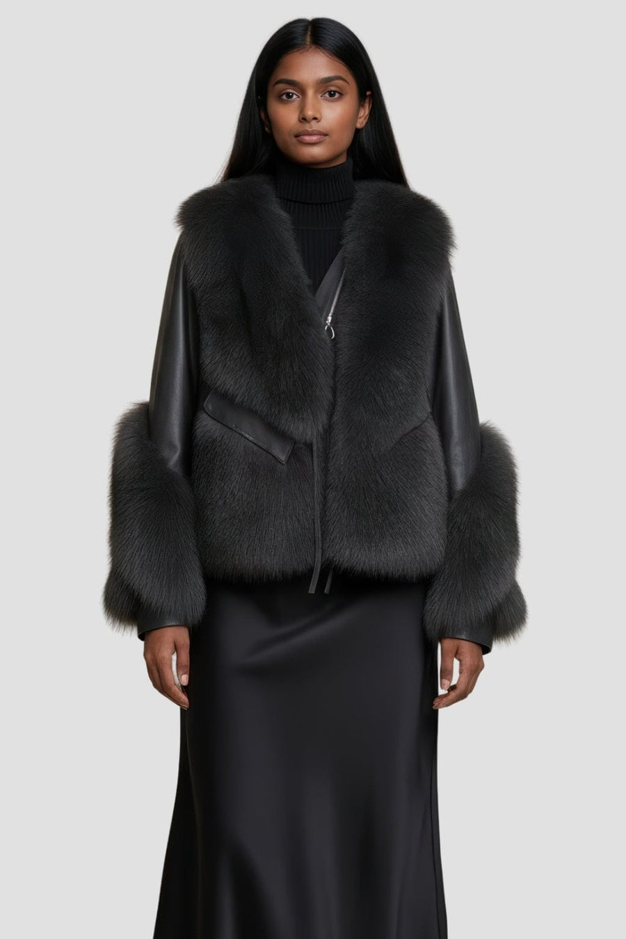 Manteau fourrure femme cuir gris Héritage fourrure