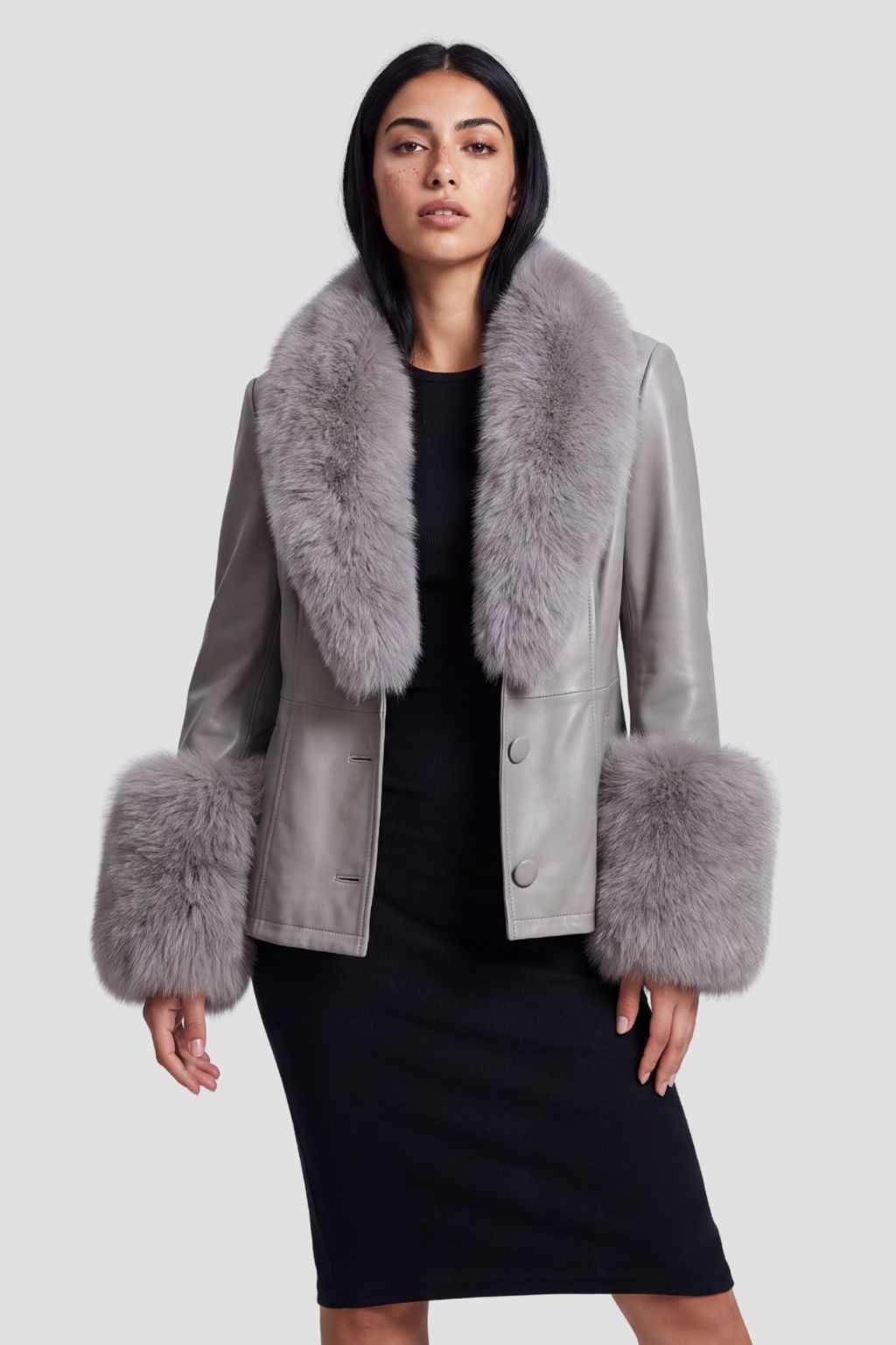 Manteau fourrure femme cuir gris Héritage fourrure