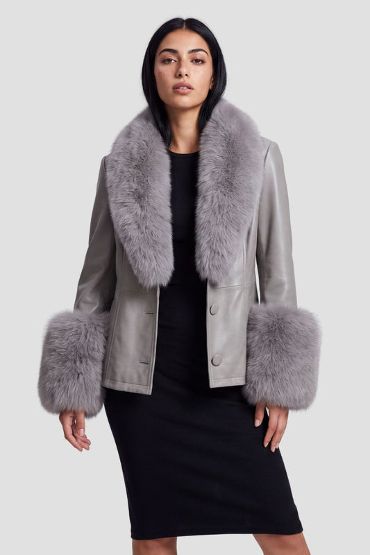 Manteau fourrure femme cuir gris Héritage fourrure