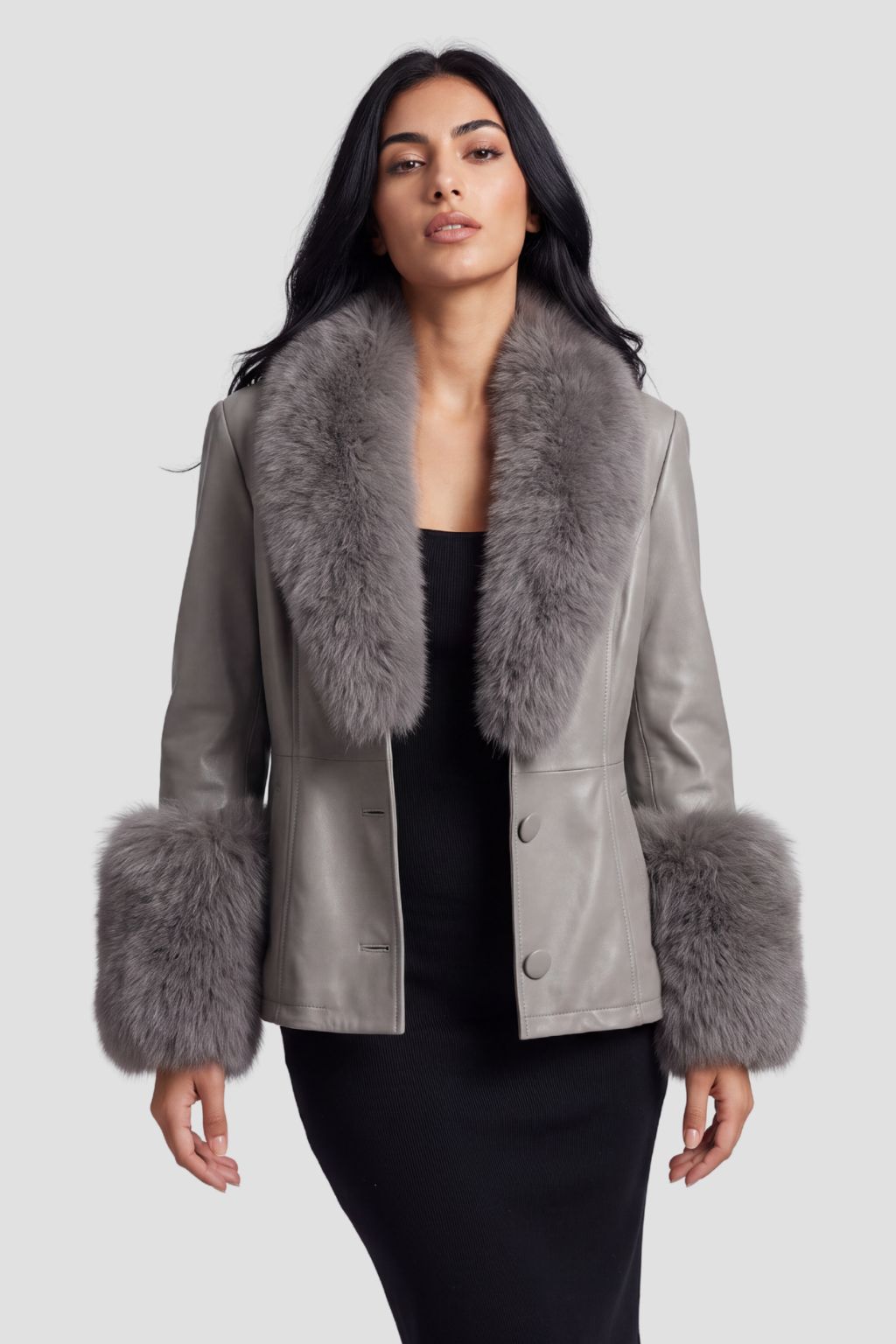 Manteau fourrure femme cuir gris Héritage fourrure