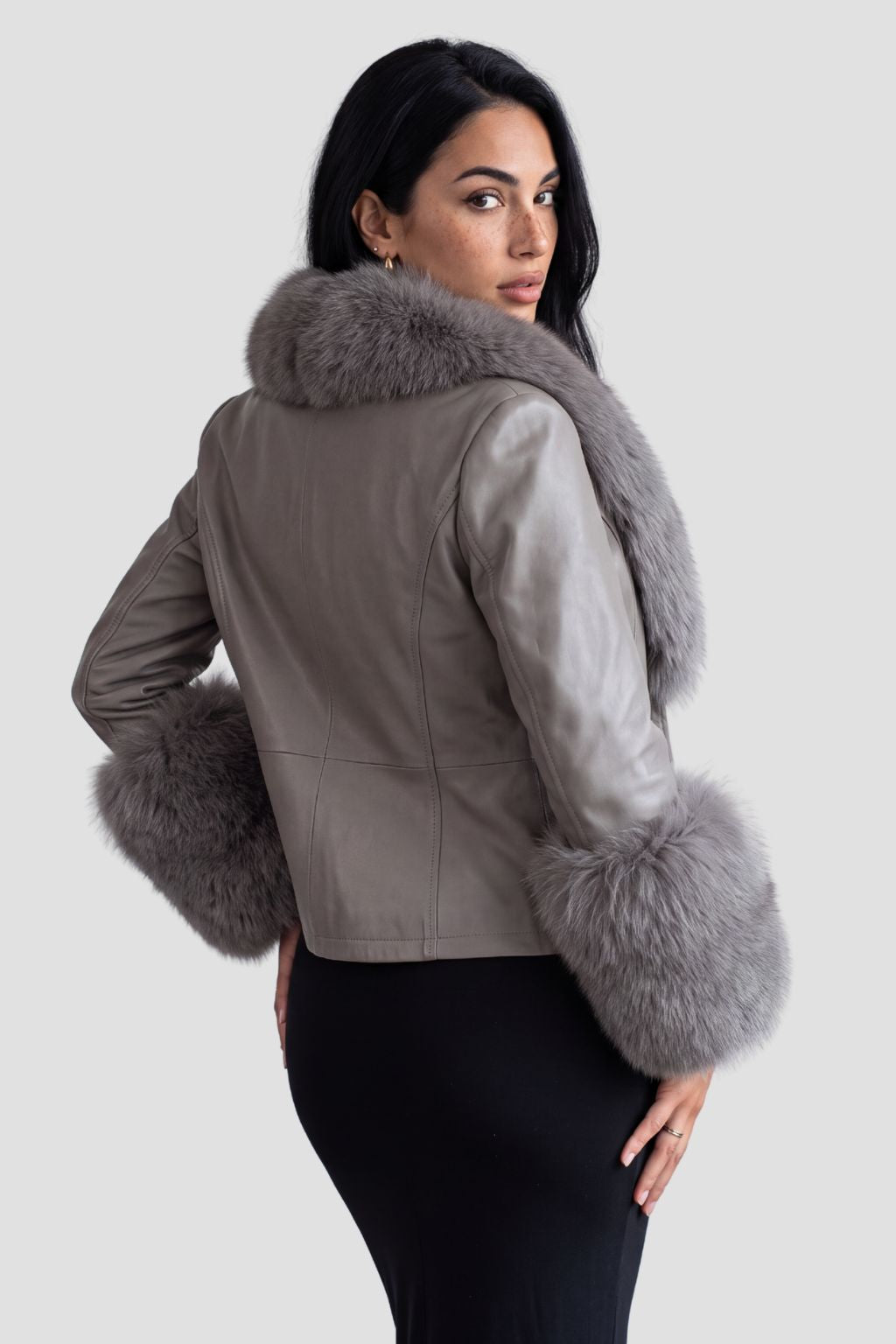 Manteau fourrure femme cuir gris Héritage fourrure