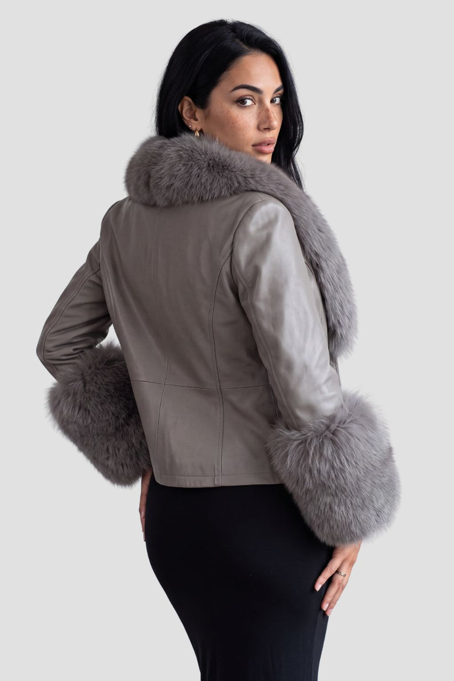 Manteau fourrure femme cuir gris Héritage fourrure