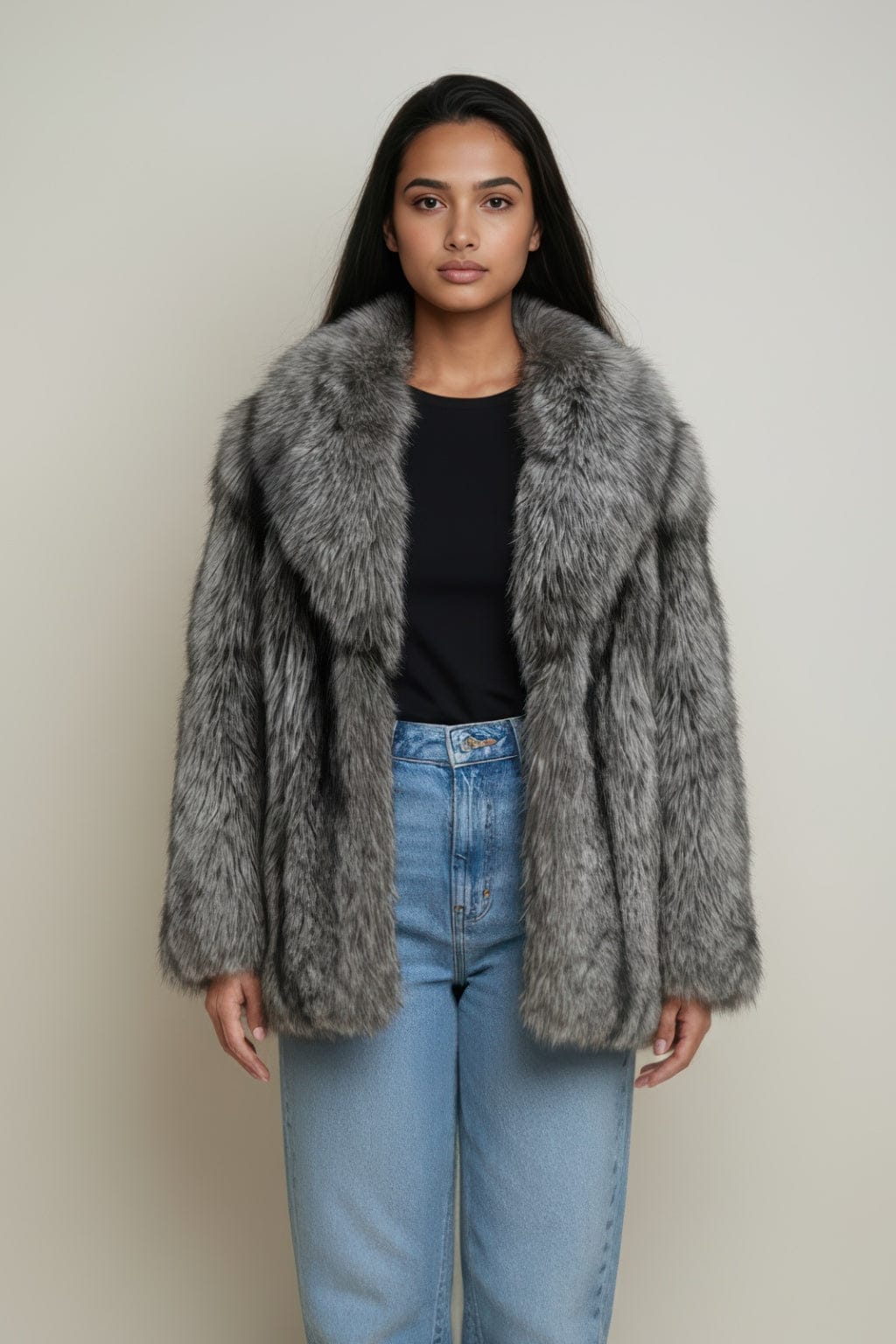 Manteau fourrure femme gris Héritage fourrure