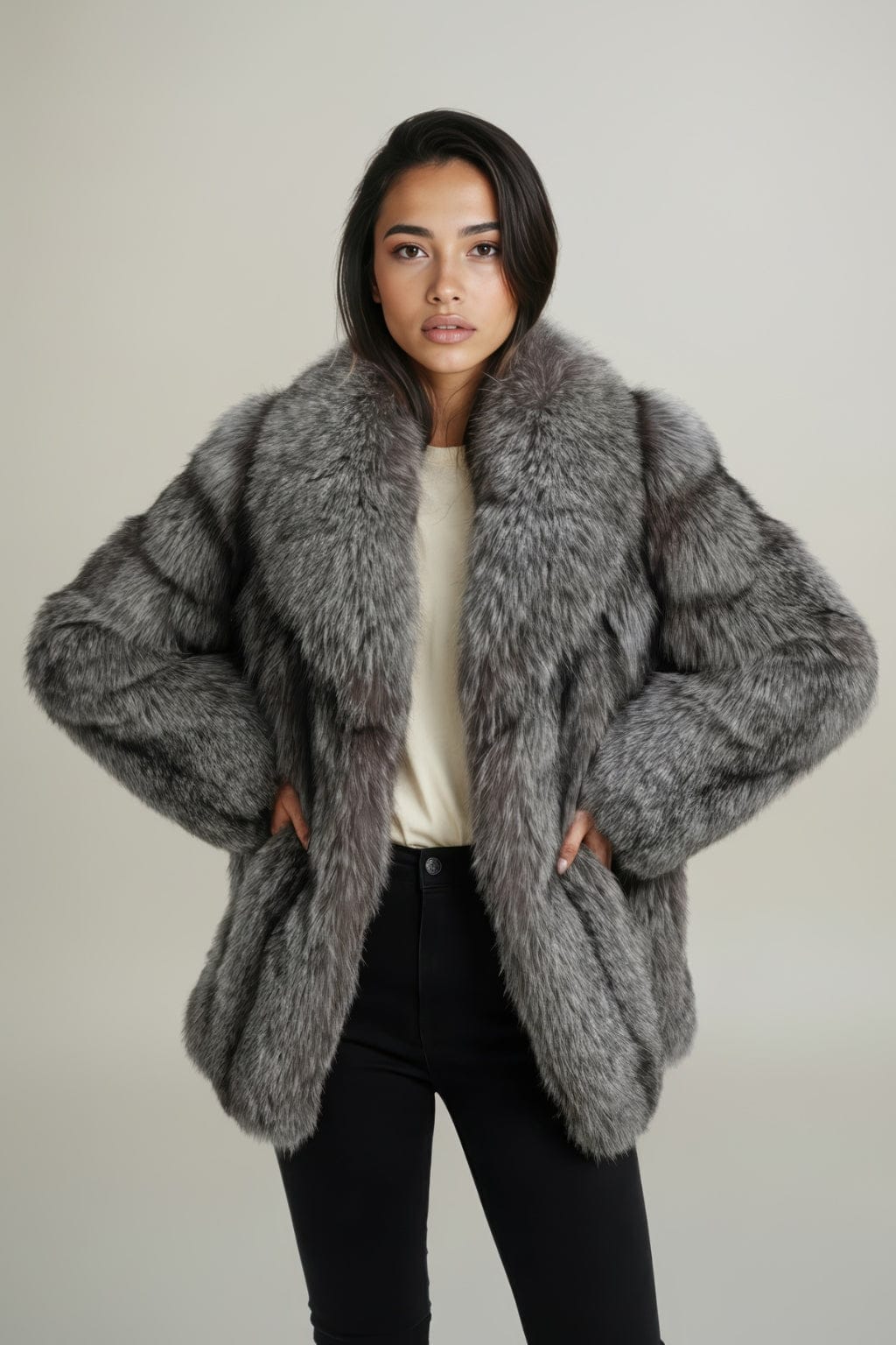 Manteau fourrure femme gris Héritage fourrure