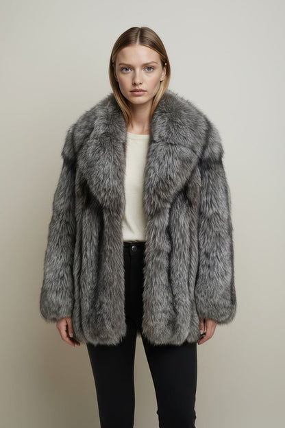 Manteau fourrure femme gris Héritage fourrure