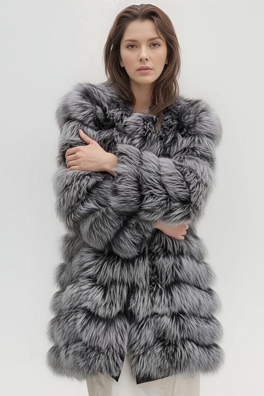 Manteau fourrure femme long argenté Héritage fourrure