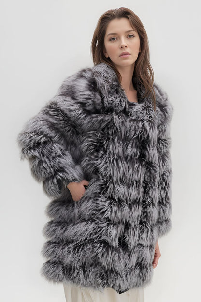 Manteau fourrure femme long argenté Héritage fourrure
