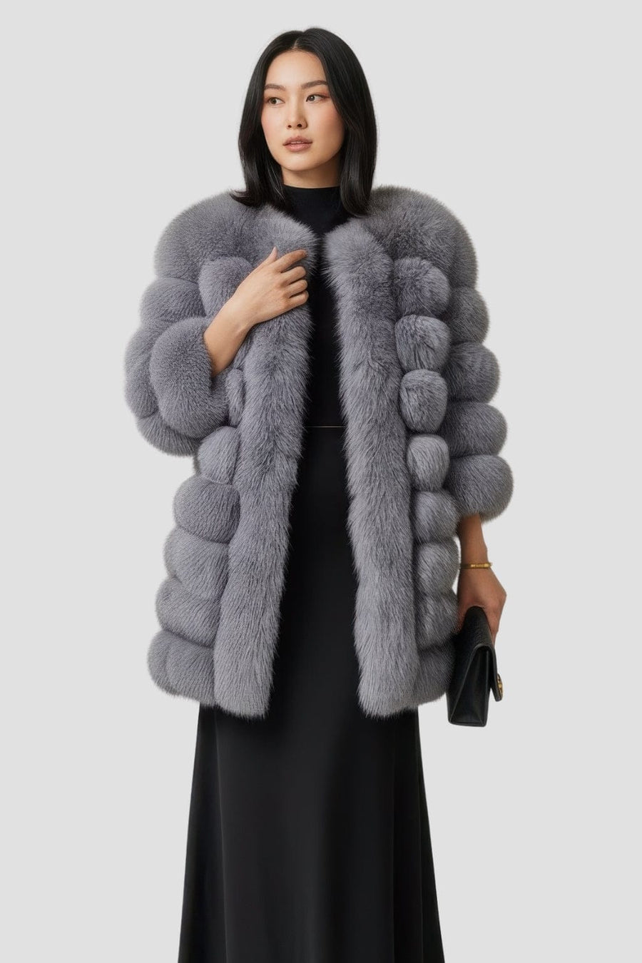 Manteau fourrure femme long argenté Héritage fourrure