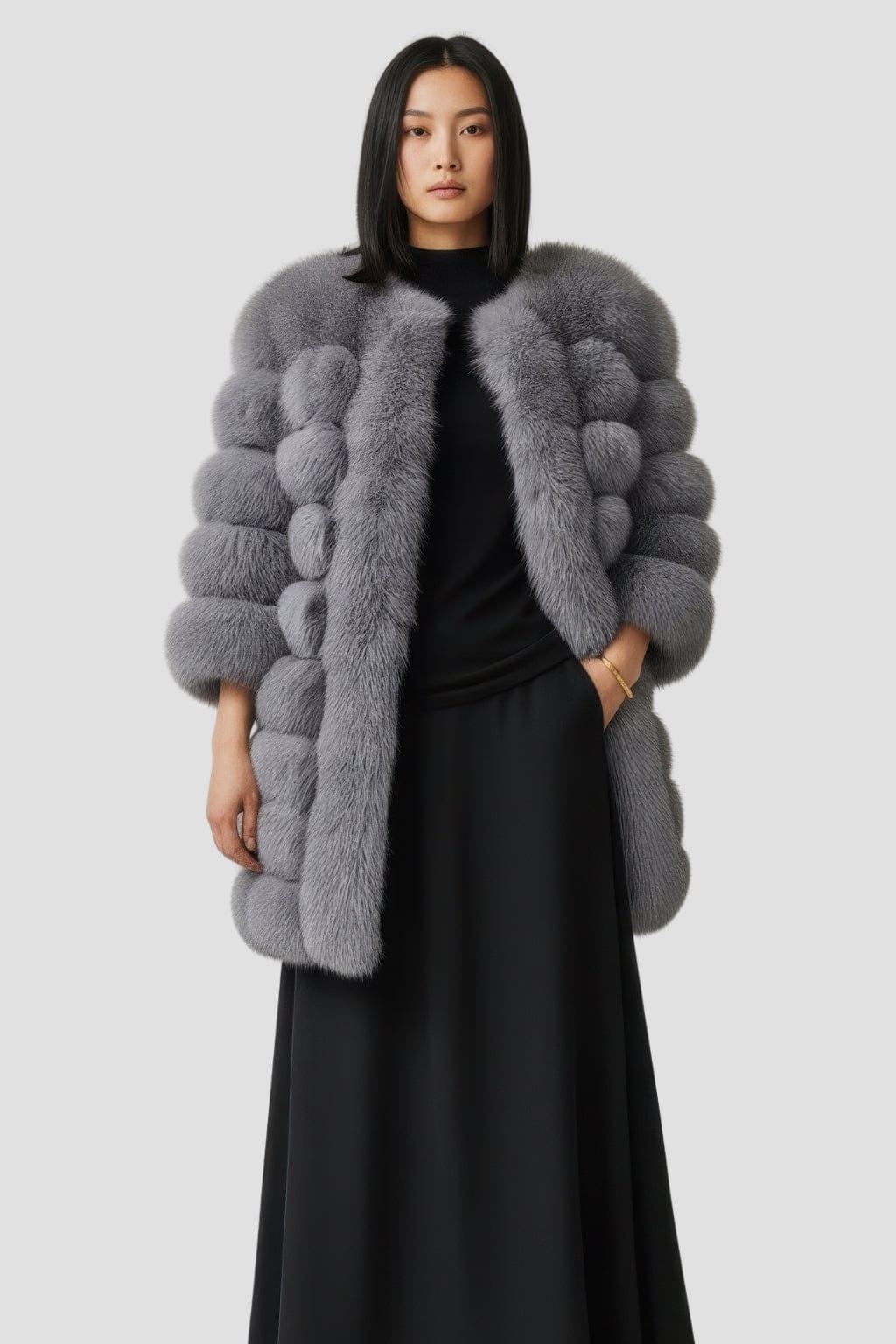 Manteau fourrure femme long argenté Héritage fourrure