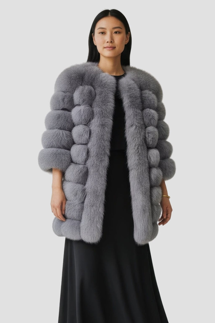 Manteau fourrure femme long argenté Héritage fourrure