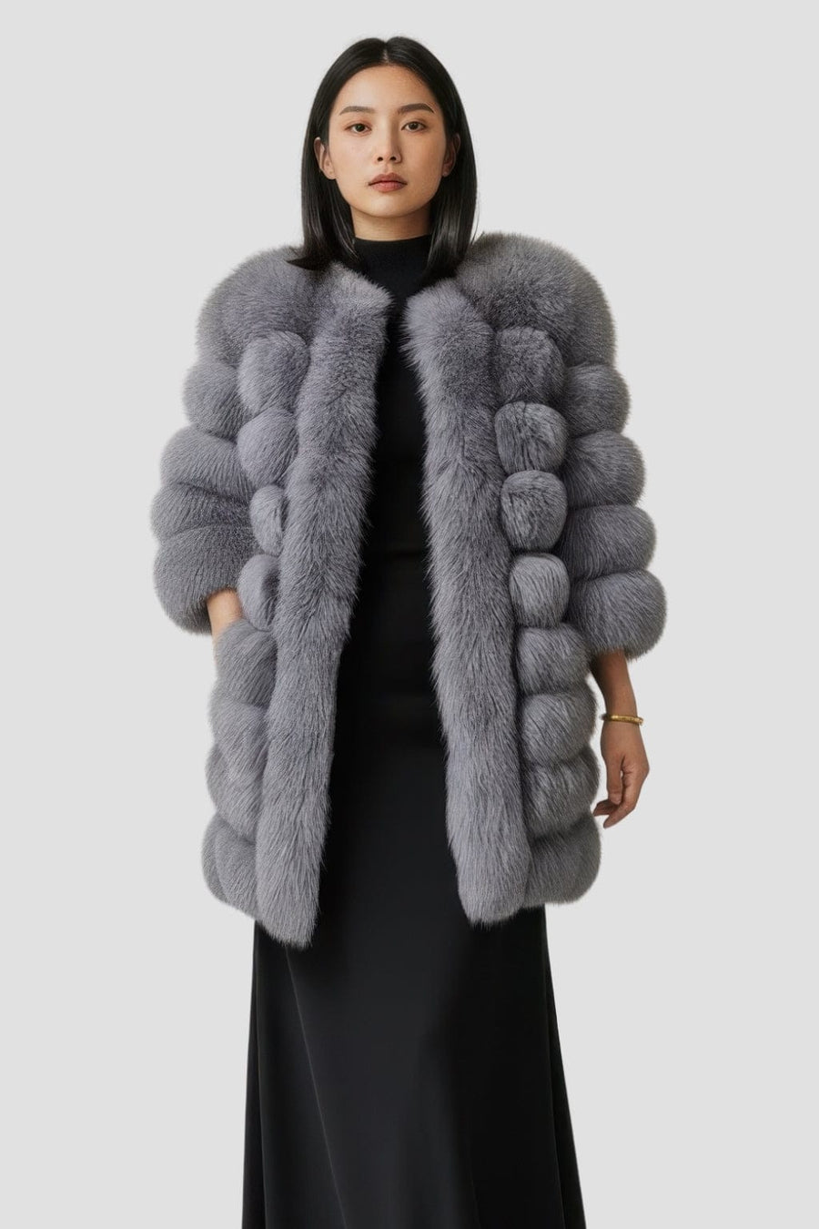 Manteau fourrure femme long argenté Héritage fourrure