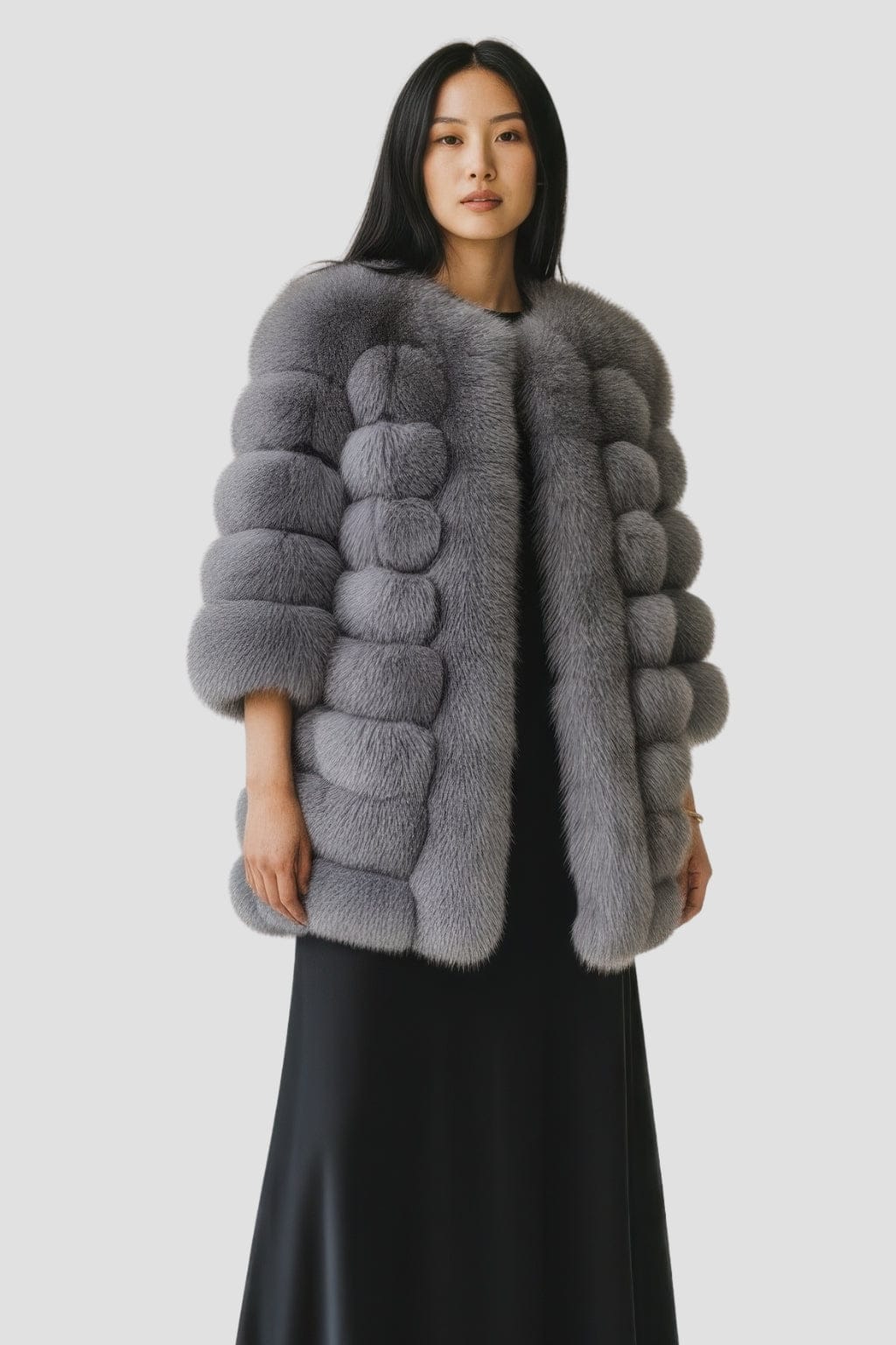 Manteau fourrure femme long argenté Héritage fourrure